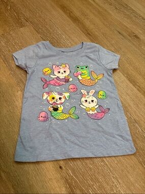 The Children's Place Light Blue Tee with Colorful Mermaid Animal Graphics